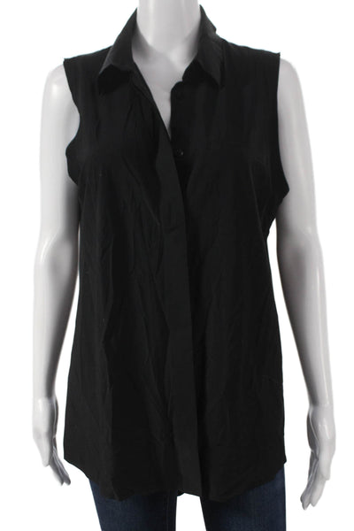 Athleta Womens Sleeveless Tunic Button-Up Black Nylon Collared Size M