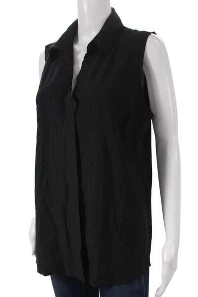 Athleta Womens Sleeveless Tunic Button-Up Black Nylon Collared Size M