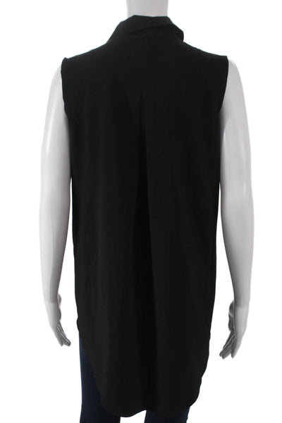 Athleta Womens Sleeveless Tunic Button-Up Black Nylon Collared Size M