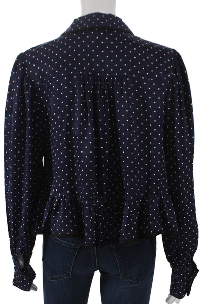 Maeve Anthropologie Women Blue Polka Dot Viscose Long Sleeve Blouse Size S
