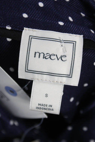 Maeve Anthropologie Women Blue Polka Dot Viscose Long Sleeve Blouse Size S