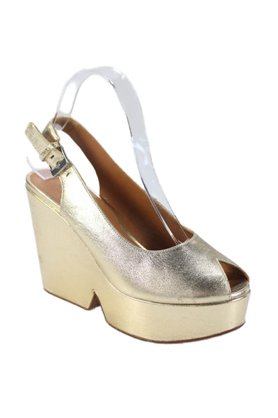 Clergerie Women's Open Toe Slingback Wedge Metallic Gold Sandals Size 38