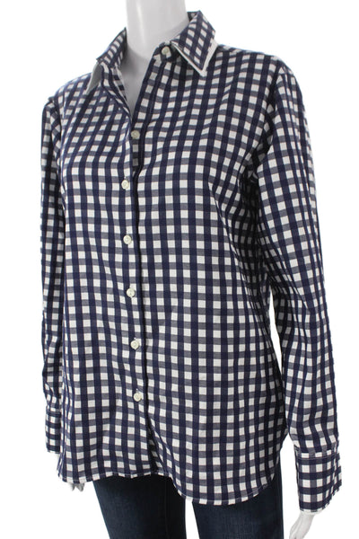 Hinson Wu Women Basic Blue Cotton Collared Check Long Sleeve Button-Up Size S