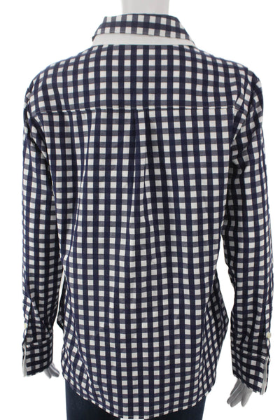 Hinson Wu Women Basic Blue Cotton Collared Check Long Sleeve Button-Up Size S