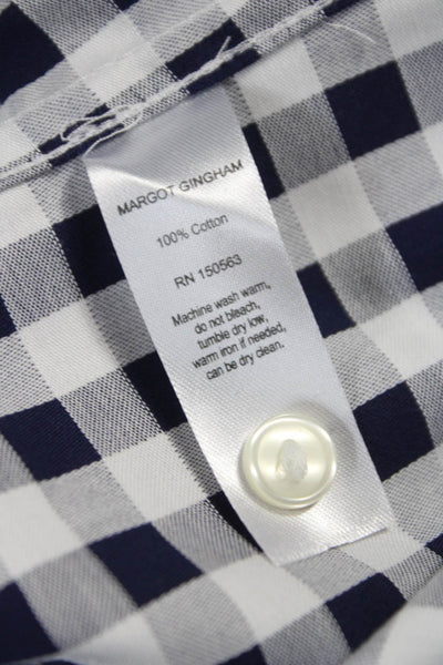 Hinson Wu Women Basic Blue Cotton Collared Check Long Sleeve Button-Up Size S