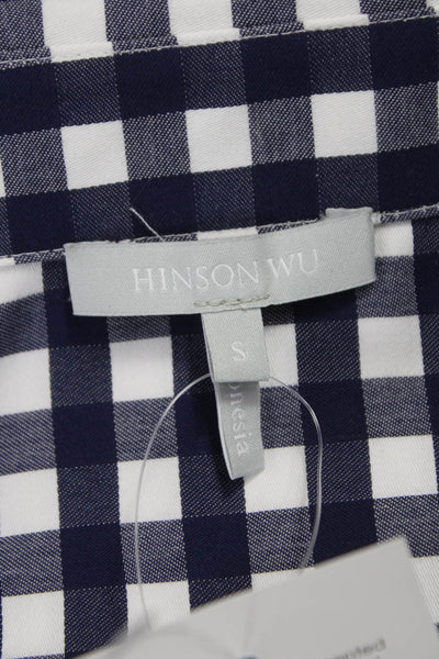 Hinson Wu Women Basic Blue Cotton Collared Check Long Sleeve Button-Up Size S