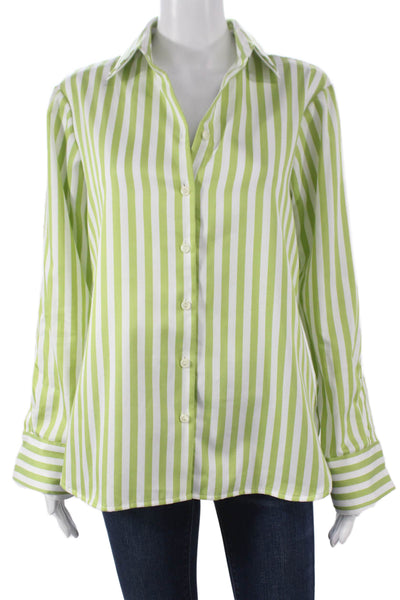 Hinson Wu Womens Striped Cotton Collared Button Blouse Long Sleeve Size S