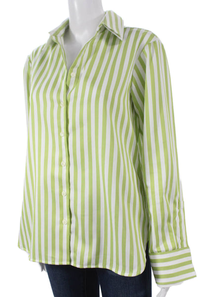 Hinson Wu Womens Striped Cotton Collared Button Blouse Long Sleeve Size S