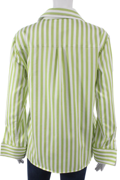Hinson Wu Womens Striped Cotton Collared Button Blouse Long Sleeve Size S