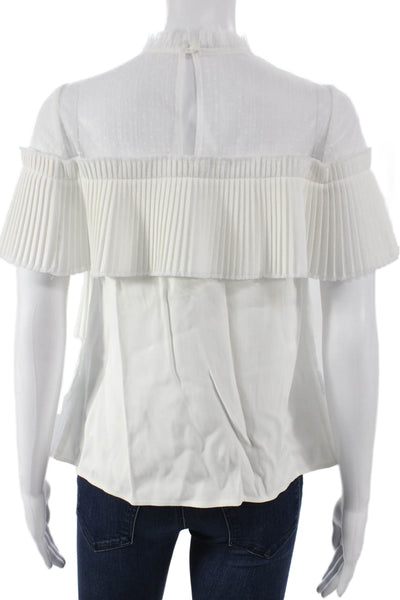 Alexis Women High Neck Viscose Blouse Short Sleeve White Size XS