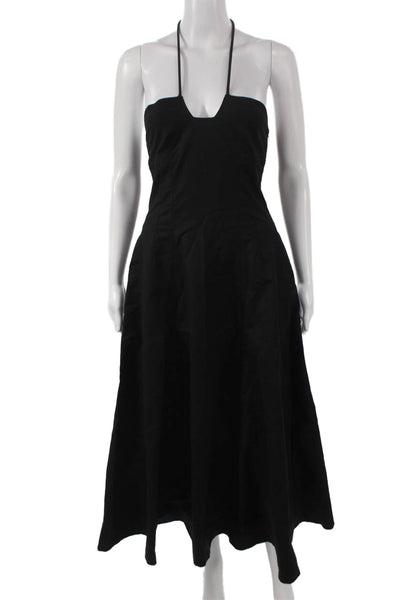 La Ligne Women Fit & Flare Dress Black Halter Knee Length Cotton Size XS