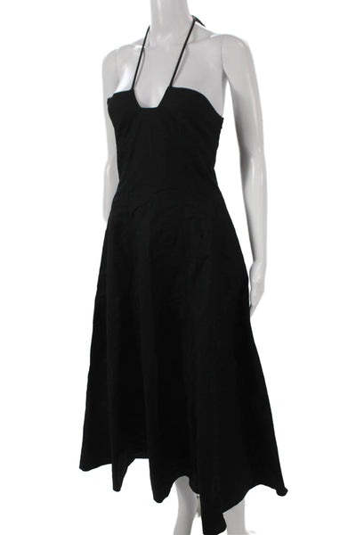 La Ligne Women Fit & Flare Dress Black Halter Knee Length Cotton Size XS