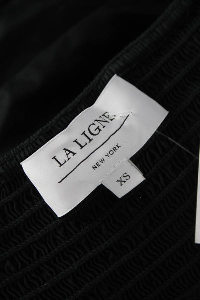 La Ligne Women Fit & Flare Dress Black Halter Knee Length Cotton Size XS