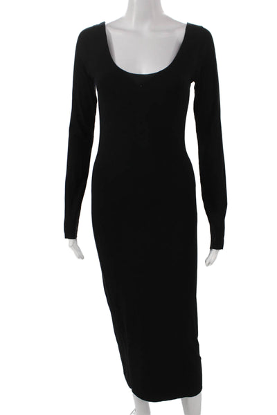 Trois Womens Bodycon Mini Dress Black Scoop Neck Long Sleeve Viscose Size 2