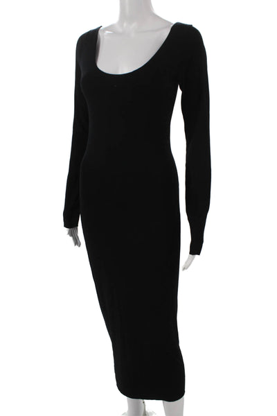 Trois Womens Bodycon Mini Dress Black Scoop Neck Long Sleeve Viscose Size 2