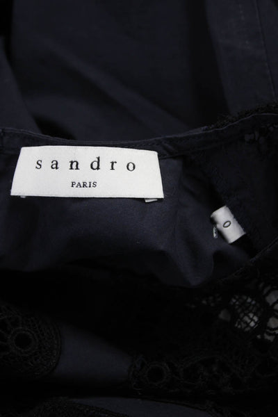 Sandro Women Basic Cotton Blue Blouse 3/4 Sleeve Round Neck Size 0