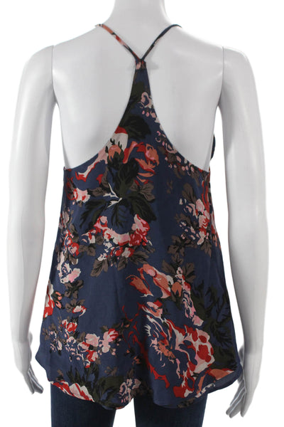 Helena Quinn Womens Tank Silk Floral V Neck Multicolor Sleeveless Size S
