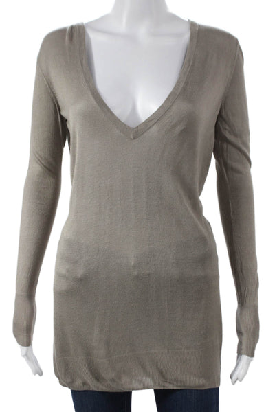 Paul Smith Women V Neck Viscose Pullover Sweater Gray Long Sleeve Size S