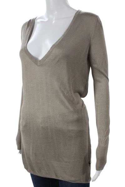 Paul Smith Women V Neck Viscose Pullover Sweater Gray Long Sleeve Size S