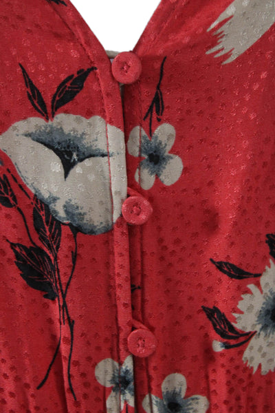 Rebecca Taylor Women Silk Red V-Neck Sheath Dress Short Sleeve Size L