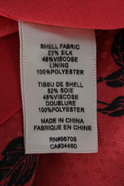 Rebecca Taylor Women Silk Red V-Neck Sheath Dress Short Sleeve Size L