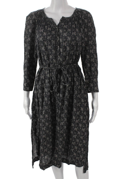Rebecca Taylor Womens Black Floral Cotton Shirt Dress V Neck 3/4 Sleeve Size S