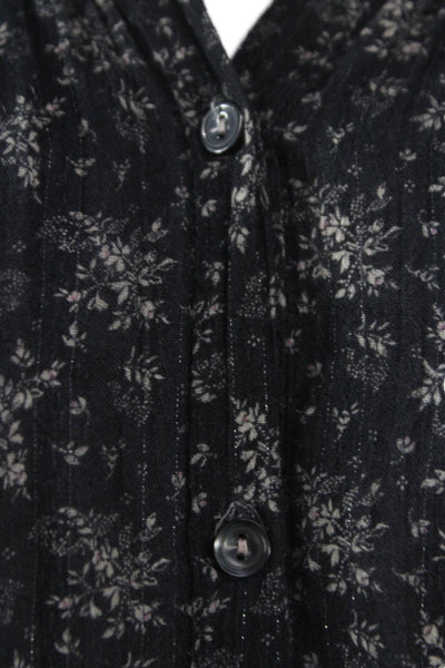 Rebecca Taylor Womens Black Floral Cotton Shirt Dress V Neck 3/4 Sleeve Size S