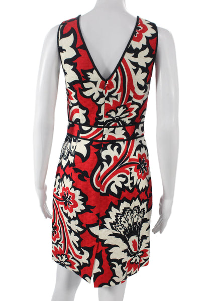 Milly Women Sheath Dress Red Floral Halter Cotton Mid Calf Zip Size 2