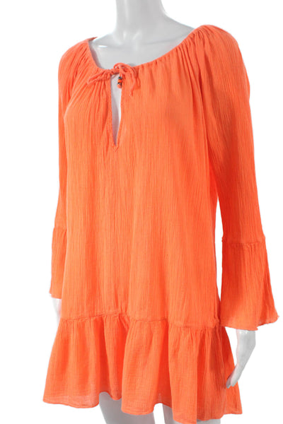 Polo Ralph Lauren Women Orange Cotton Shift Dress Boat Neck Long Sleeve Size S