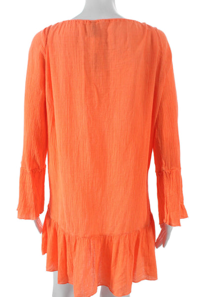 Polo Ralph Lauren Women Orange Cotton Shift Dress Boat Neck Long Sleeve Size S