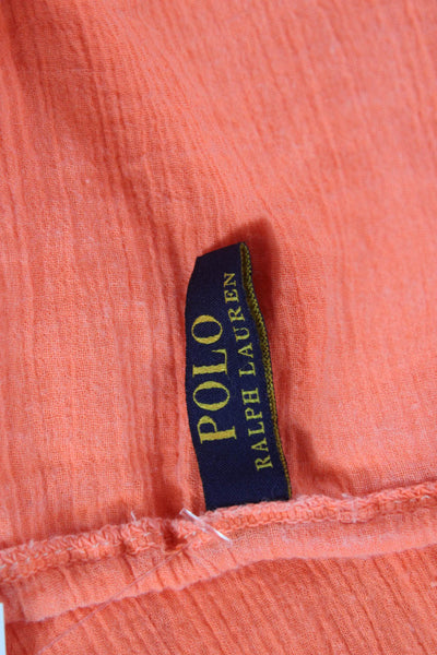Polo Ralph Lauren Women Orange Cotton Shift Dress Boat Neck Long Sleeve Size S