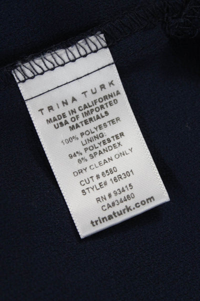 Trina Turk Women Shift Dress Blue V-Neck Lace Up Long Sleeve Polyester Size 10