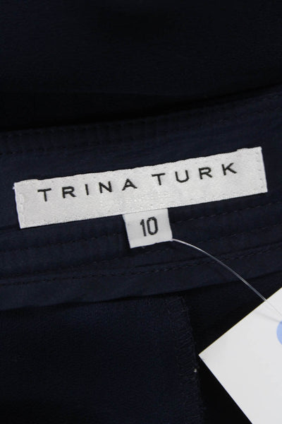 Trina Turk Women Shift Dress Blue V-Neck Lace Up Long Sleeve Polyester Size 10
