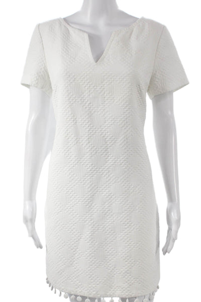 Trina Turk Women Shift Dress White V-Neck Short Sleeve Geometric Size 8