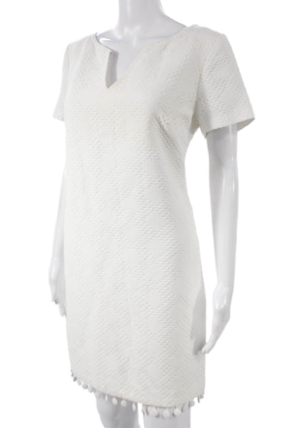 Trina Turk Women Shift Dress White V-Neck Short Sleeve Geometric Size 8