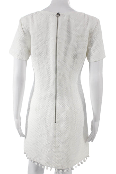 Trina Turk Women Shift Dress White V-Neck Short Sleeve Geometric Size 8