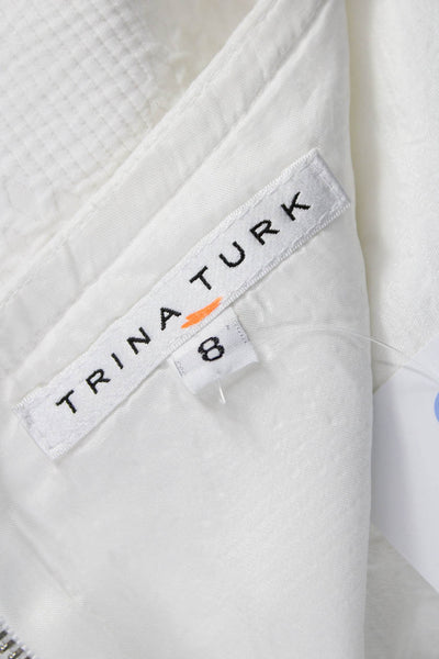 Trina Turk Women Shift Dress White V-Neck Short Sleeve Geometric Size 8