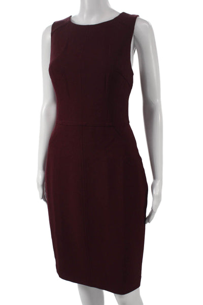 Trina Turk Women Pencil Dress Red Sleeveless Round Neck Zip Knee Length Size 4