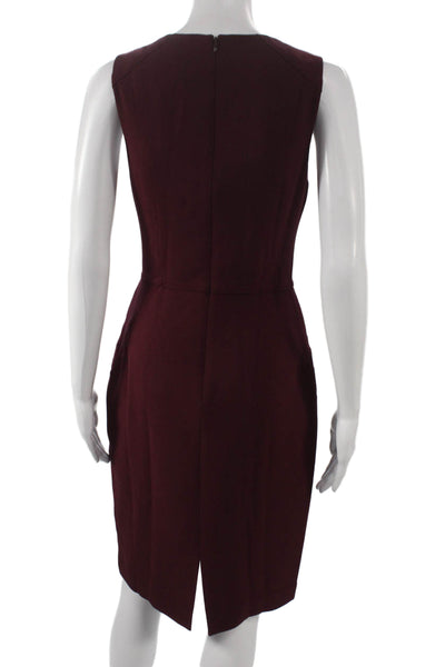 Trina Turk Women Pencil Dress Red Sleeveless Round Neck Zip Knee Length Size 4
