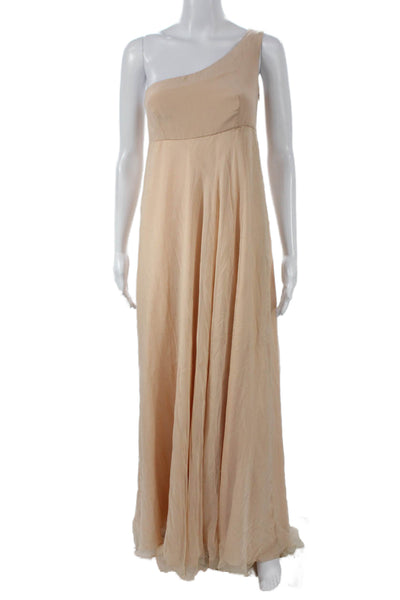 Contessa Womens Long One Shoulder Chiffon Dress Beige Size 42