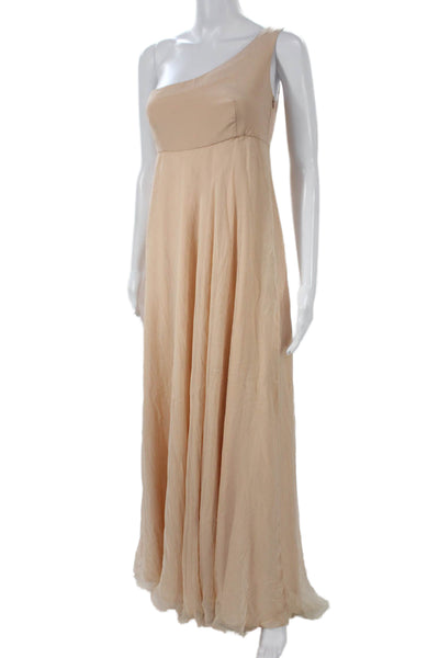 Contessa Womens Long One Shoulder Chiffon Dress Beige Size 42