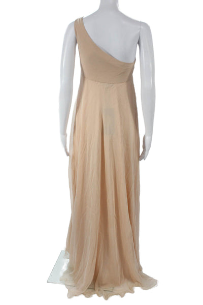 Contessa Womens Long One Shoulder Chiffon Dress Beige Size 42