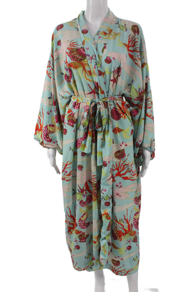 Natori Womens Kimono Dress Multicolor Graphic Print Long Sleeve V Neck Size L