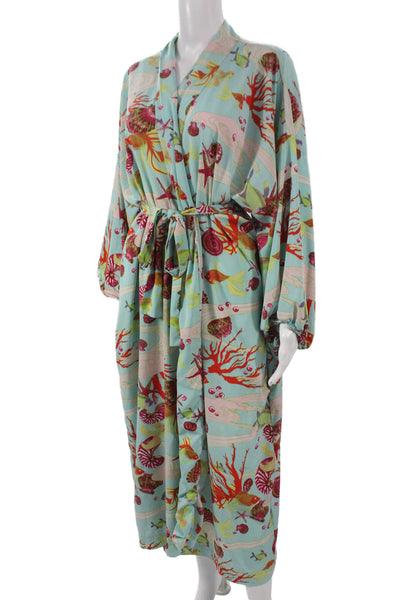 Natori Womens Kimono Dress Multicolor Graphic Print Long Sleeve V Neck Size L
