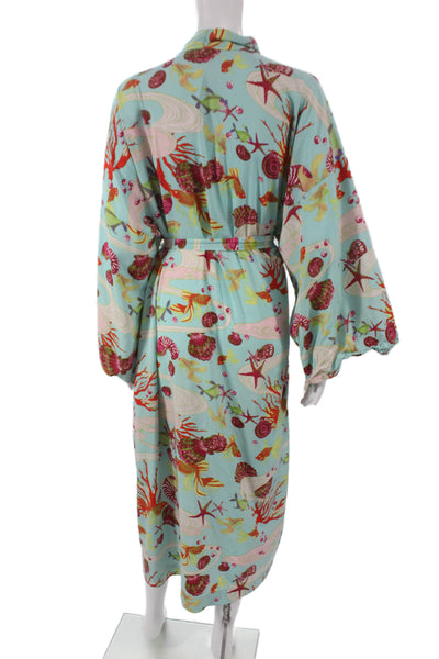 Natori Womens Kimono Dress Multicolor Graphic Print Long Sleeve V Neck Size L