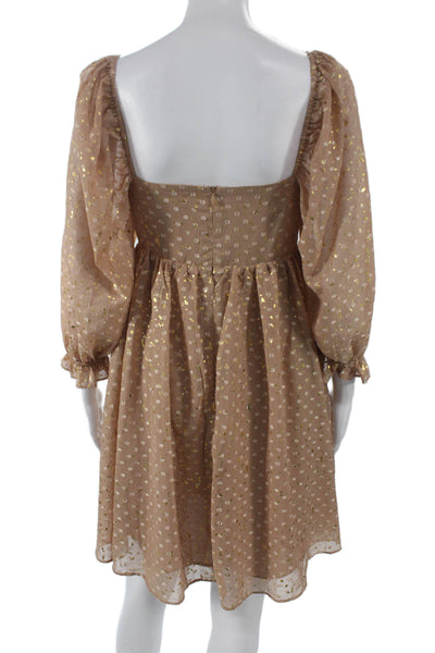 Judith March Women Fit & Flare Dress Beige Square Neck Long Sleeve Short Size M