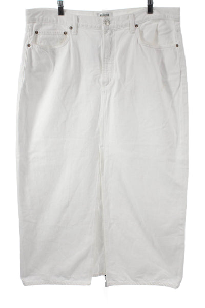 Agolde Womens Long Straight Pencil Skirt White Cotton Button Size 33