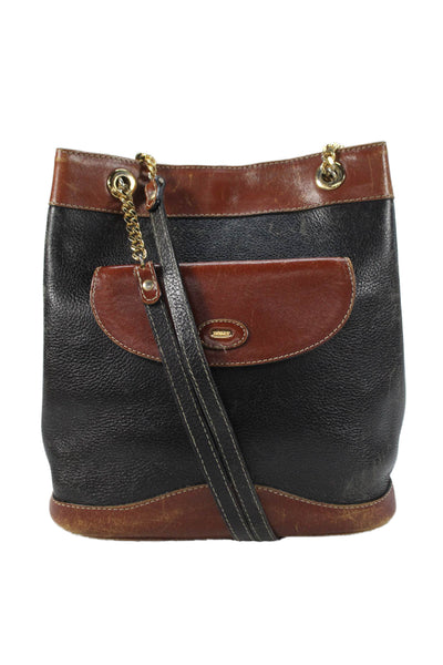 Bally Womens Leather Two-Toned Shoulder Bag Black