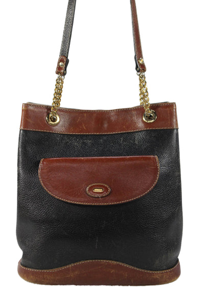 Bally Womens Leather Two-Toned Shoulder Bag Black