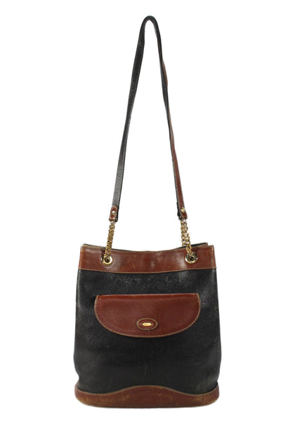 Bally Womens Leather Two-Toned Shoulder Bag Black